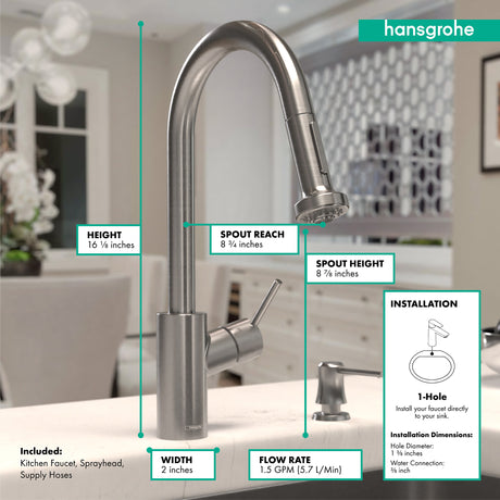 Talis S² HighArc Kitchen Faucet, 2-Spray Pull-Down, 1.5 GPM