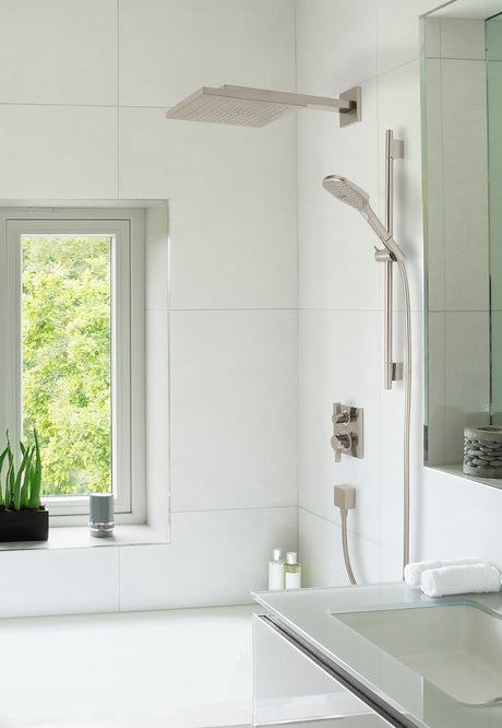 Raindance E Thermostatic Showerhead/Wallbar Set with Rough, 2.0 GPM in Brushed Nickel