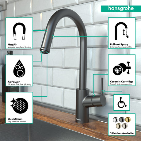 Talis S² HighArc Kitchen Faucet, 1-Spray Pull-Down, 1.75 GPM in Brushed Black Chrome