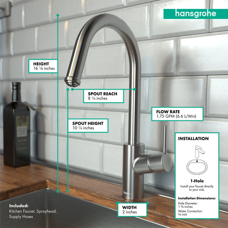 Talis S² HighArc Kitchen Faucet, 1-Spray Pull-Down, 1.75 GPM in Steel Optic