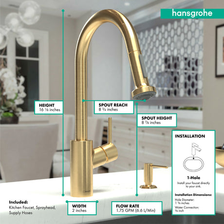 Talis S² HighArc Kitchen Faucet, 2-Spray Pull-Down, 1.75 GPM in Brushed Gold Optic
