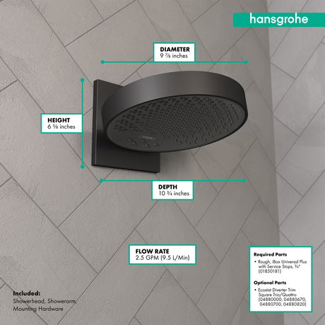 Rainfinity Showerhead 250 3-Jet with Wall Connector Trim, 2.5 GPM in Matte Black
