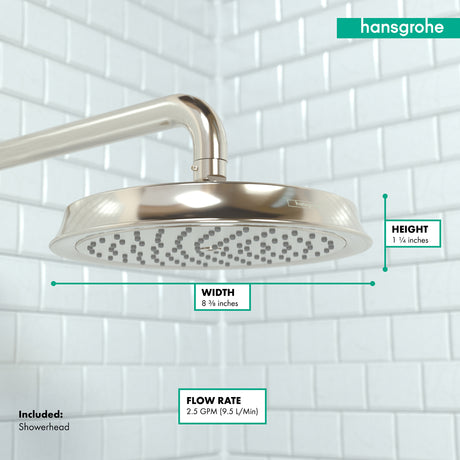 Raindance Classic Showerhead 180 1-Jet, 2.5 GPM in Polished Nickel
