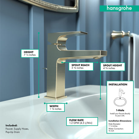 Metropol Single-Hole Faucet 110 with Lever Handle and Pop-Up Drain, 1.2 GPM in Brushed Bronze