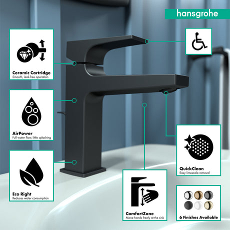 Metropol Single-Hole Faucet 110 with Lever Handle and Pop-Up Drain, 1.2 GPM in Matte Black