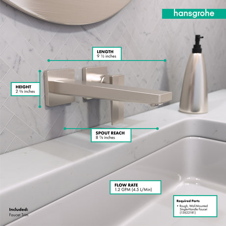 Metropol Wall-Mounted Single-Handle Faucet Trim with Lever Handle, 1.2 GPM in Brushed Nickel