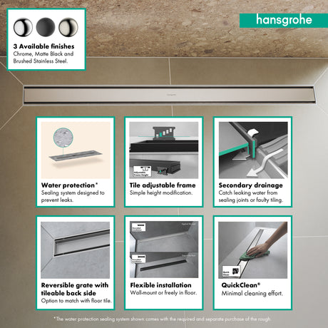 RainDrain Match Trim for 47 1/4" Rough with Height Adjustable Frame in Brushed Stainless Steel