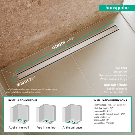 RainDrain Match Trim for 39 3/8" Rough with Height Adjustable Frame in Chrome