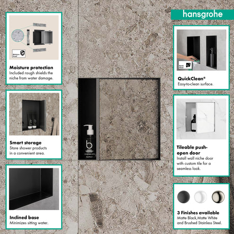 XtraStoris Rock Wall Niche with Tileable Door 12"x 12"x 5.5" in Matte Black