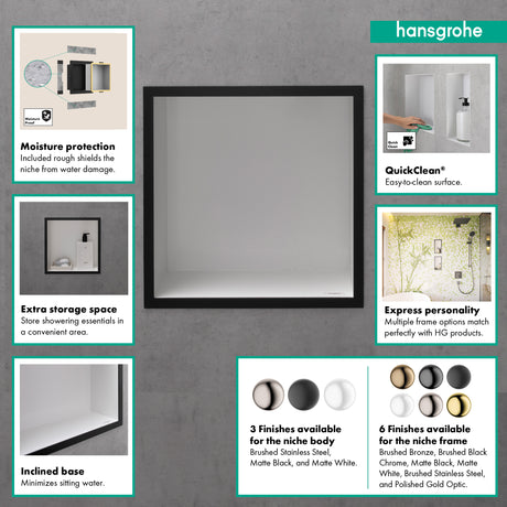 XtraStoris Individual Wall Niche Brushed Stainless Steel with Design Frame 12"x 12"x 4"  in Polished Gold Optic