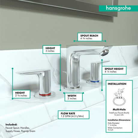 Talis E Widespread Faucet 150 with Pop-Up Drain, 1.2 GPM in Chrome