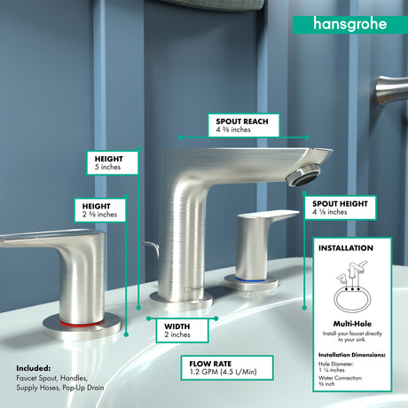 Talis E Widespread Faucet 150 with Pop-Up Drain, 1.2 GPM in Brushed Nickel