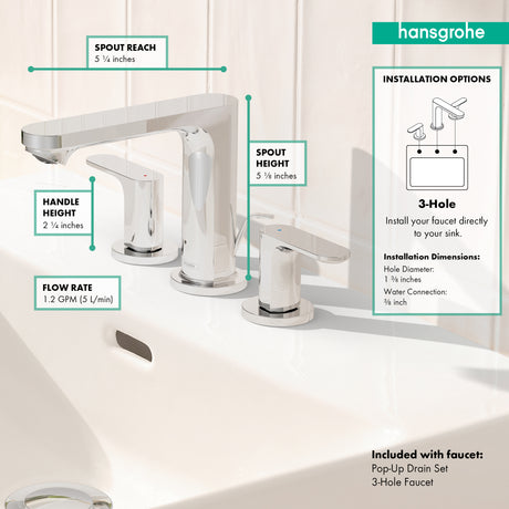 Widespread Faucet 110 PopUp Drain 1.2GPM