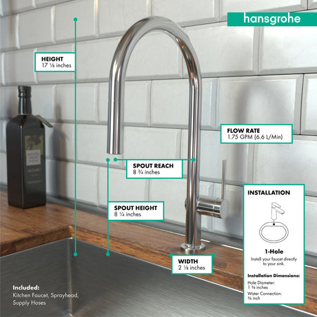 Talis N HighArc Kitchen Faucet, O-Style 2-Spray Pull-Down, 1.5 GPM in Chrome