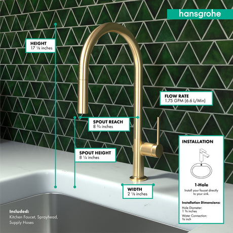 Talis N HighArc Kitchen Faucet, O-Style, 2-Spray Pull-Down, 1.75 GPM in Brushed Gold Optic