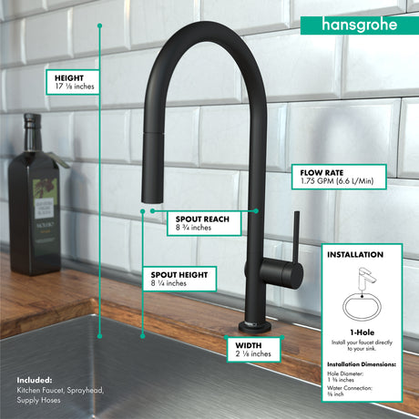 Talis N HighArc Kitchen Faucet, O-Style 2-Spray Pull-Down, 1.5 GPM in Matte Black
