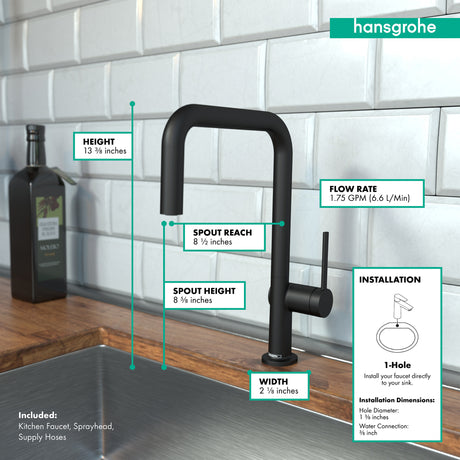 Talis N Kitchen Faucet, U-Style 1-Spray, 1.5 GPM in Matte Black