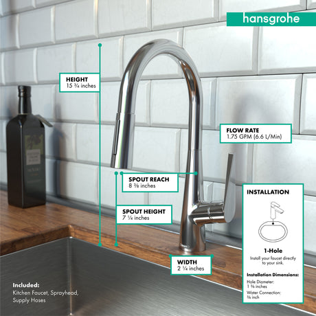 Talis S HighArc Kitchen Faucet, 2-Spray Pull-Down, 1.75 GPM in Chrome