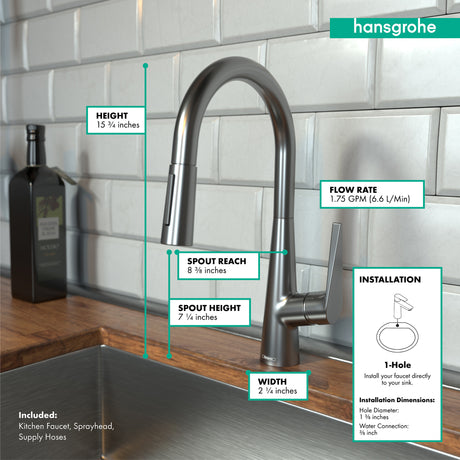 Talis S HighArc Kitchen Faucet, 2-Spray Pull-Down, 1.75 GPM in Brushed Black Chrome