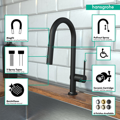 Talis N HighArc Kitchen Faucet, A-Style 2-Spray Pull-Down, 1.75 GPM in Matte Black