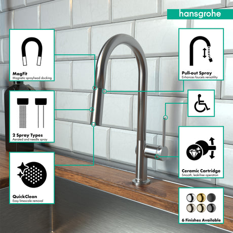 Talis N HighArc Kitchen Faucet, A-Style 2-Spray Pull-Down, 1.75 GPM in Steel Optic