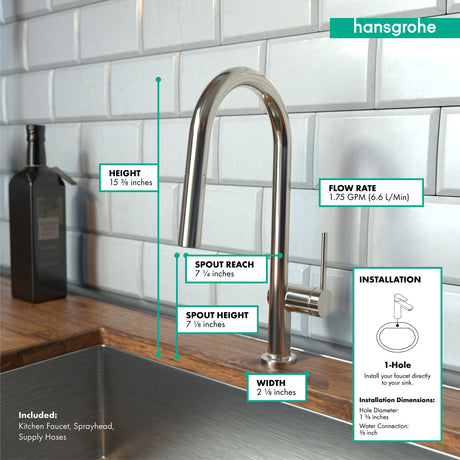 Talis N HighArc Kitchen Faucet, A-Style 2-Spray Pull-Down, 1.75 GPM in Polished Nickel