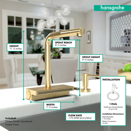 Aquno Select Kitchen Faucet, 2-Spray Pull-Out, 1.75 GPM in Brushed Gold Optic