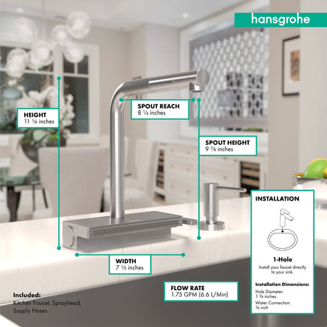 Aquno Select Kitchen Faucet, 2-Spray Pull-Out, 1.75 GPM in Steel Optic