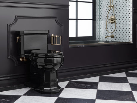 One-piece compact elongated toilet with concealed trapway, 1.28 gpf
