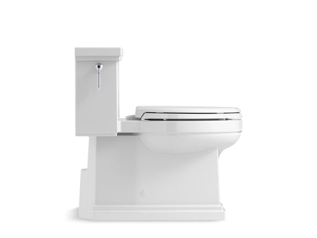 One-piece compact elongated toilet with skirted trapway, 1.28 gpf