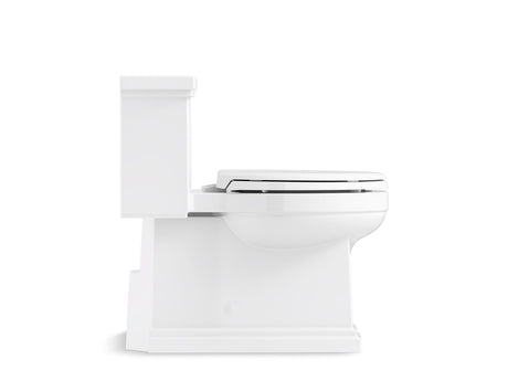 One-piece compact elongated toilet with skirted trapway, 1.28 gpf