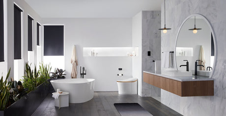 One-piece elongated smart toilet, dual-flush
