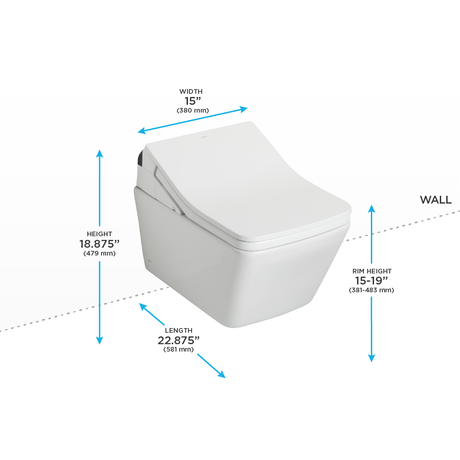 WASHLET®+ SP Wall-Hung Square-Shape Toilet with SX Bidet Seat and DuoFit® In-Wall 1.28 and 0.9 GPF Dual-Flush Tank System, Matter Silver