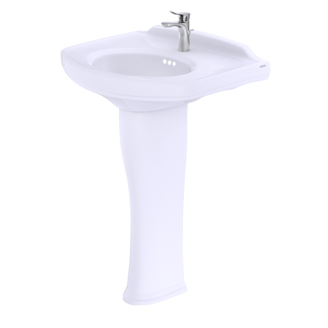 Dartmouth® Rectangular Pedestal Bathroom Sink with Arched Front for Single Hole Faucets, Cotton White