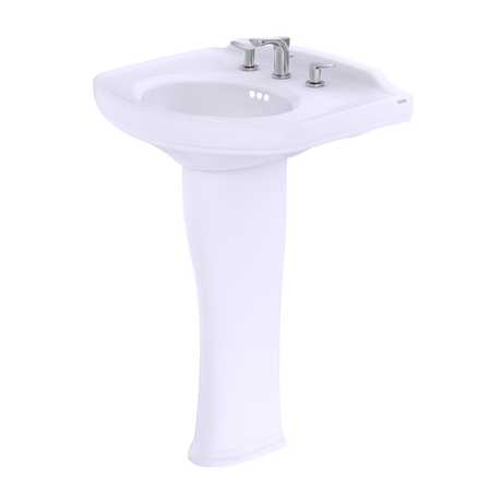 Dartmouth® Rectangular Pedestal Bathroom Sink with Arched Front for 8 Inch Center Faucets, Cotton White
