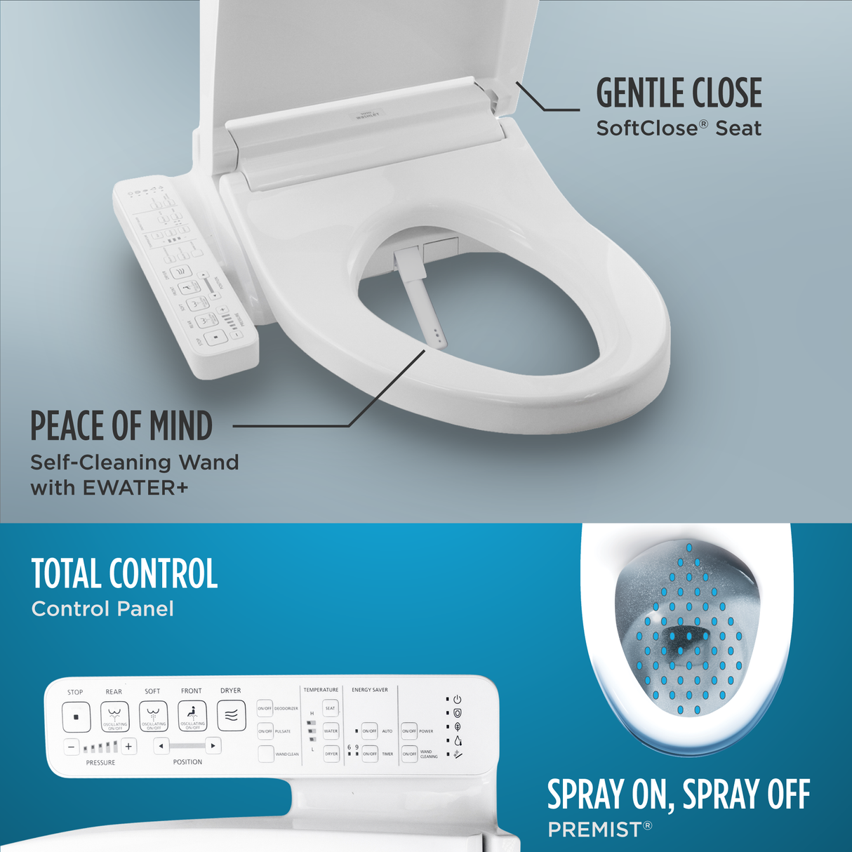 WASHLET® C2 Electronic Bidet Toilet Seat with PREMIST and EWATER+ Wand Cleaning, Round, Cotton White