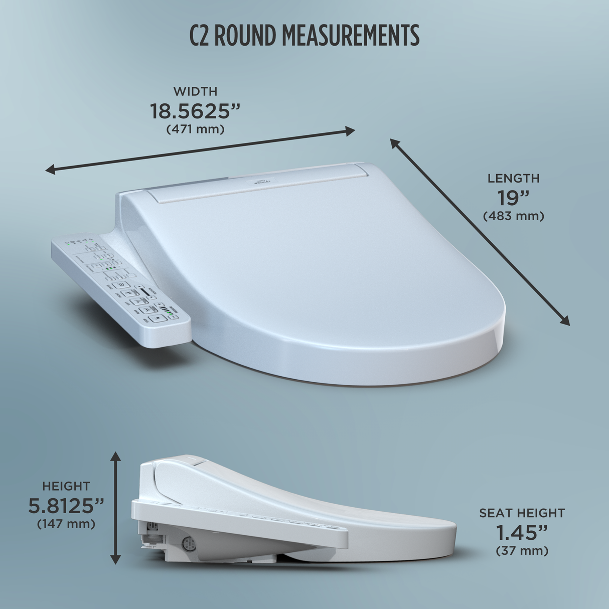 WASHLET® C2 Electronic Bidet Toilet Seat with PREMIST and EWATER+ Wand Cleaning, Round, Cotton White