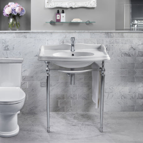 Britannia Large Rectangular Sink Console with Front Towel Bar and Single Faucet Hole Drill