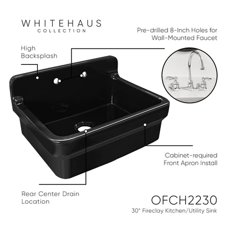 Old Fashioned Country Fireclay Utility Sink with High Backsplash