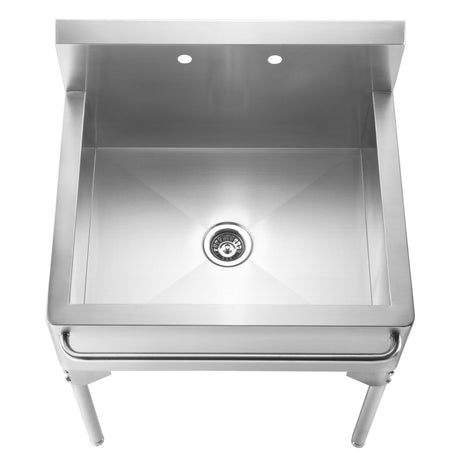 Pearlhaus Brushed Stainless Steel Single Bowl Commerical Freestanding Utility Sink with Towel Bar