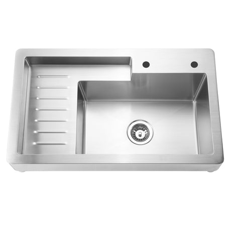 Pearlhaus Brushed Stainless Steel Single Bowl Drop in Utility Sink with Drainboard