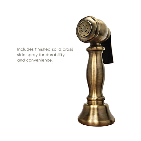 Vintage III Plus Bridge Faucet with Long Gooseneck Swivel Spout, Cross Handles and Solid Brass Side Spray