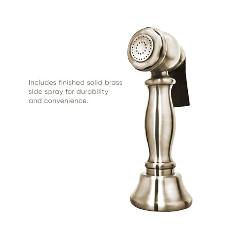 Vintage III Plus Bridge Faucet with Long Gooseneck Swivel Spout, Cross Handles and Solid Brass Side Spray