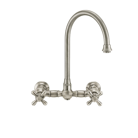 Vintage III Plus Wall Mount Faucet with a  Long Gooseneck Swivel Spout, Cross Handles and Solid Brass Side Spray