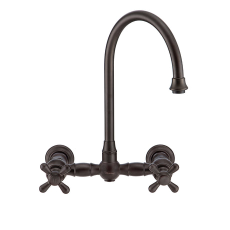 Vintage III Plus Wall Mount Faucet with a  Long Gooseneck Swivel Spout, Cross Handles and Solid Brass Side Spray