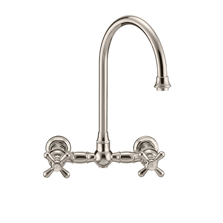 Vintage III Plus Wall Mount Faucet with a  Long Gooseneck Swivel Spout, Cross Handles and Solid Brass Side Spray