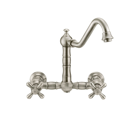 Vintage III Plus Wall Mount Faucet with a  Long Traditional Swivel Spout, Cross Handles and Solid Brass Side Spray