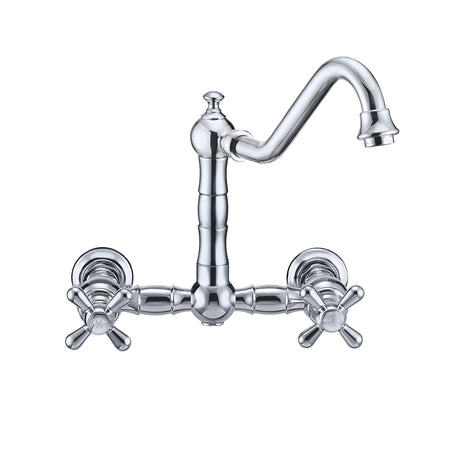 Vintage III Plus Wall Mount Faucet with a  Long Traditional Swivel Spout, Cross Handles and Solid Brass Side Spray
