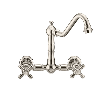 Vintage III Plus Wall Mount Faucet with a  Long Traditional Swivel Spout, Cross Handles and Solid Brass Side Spray