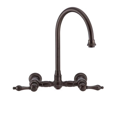 Vintage III Plus Wall Mount Faucet with a  Long Gooseneck Swivel Spout, Lever Handles and Solid Brass Side Spray